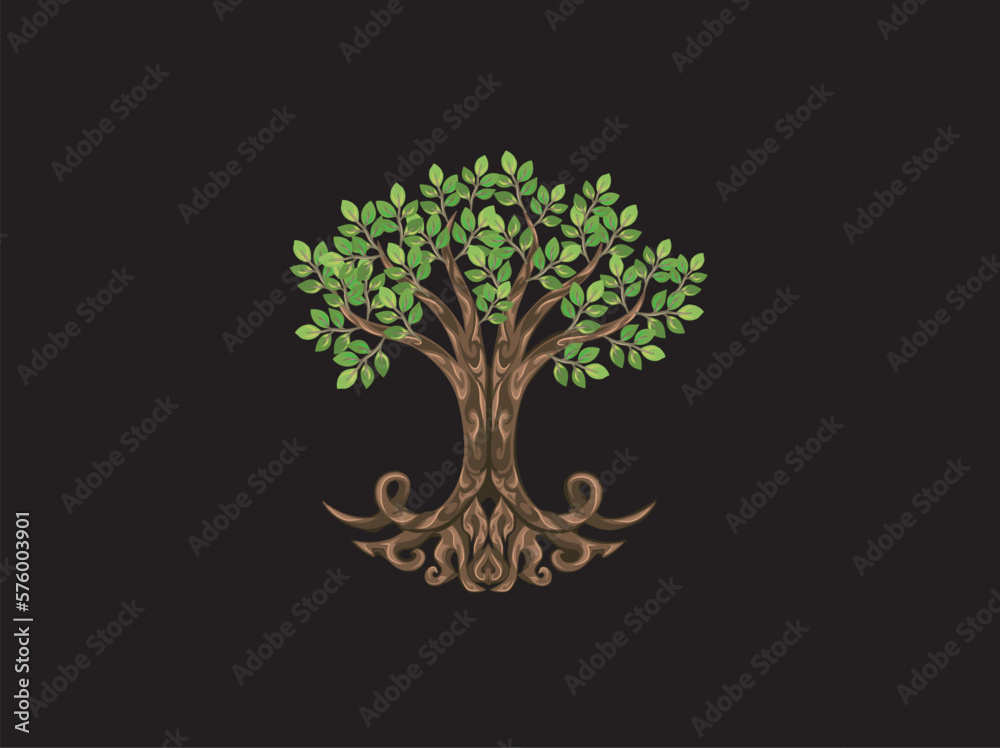 Obraz premium oak tree and roots vector