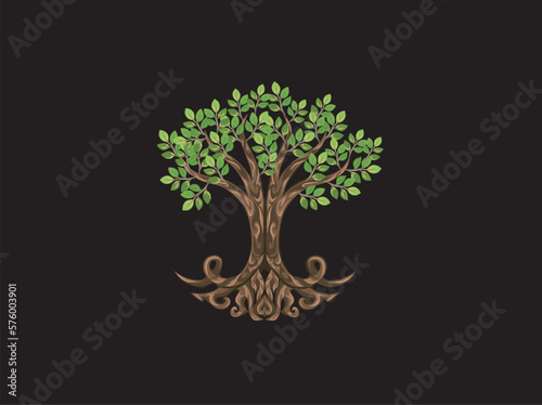 oak tree and roots vector