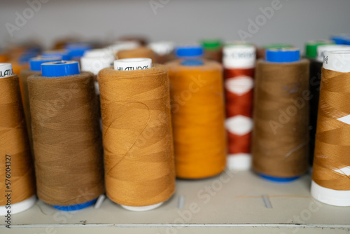 Colorful bobbins in the atelier