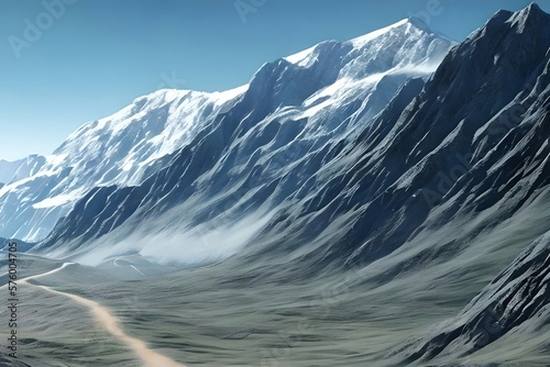 Path to mountain top, illustration. Generative AI