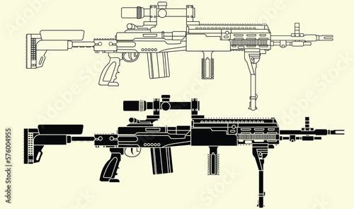 m14 ebr gun vector illustration with outline and silhouette.
 photo