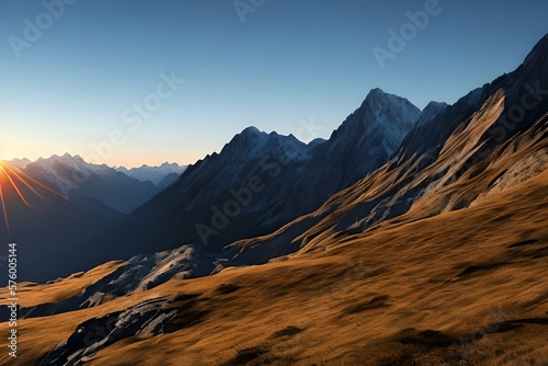 scenic sunrise in the high mountains of the alpes. Generative AI
