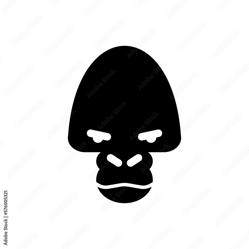 Gorilla head logo in black white negative space style, monkey face front view illustration minimal concept logotype.
