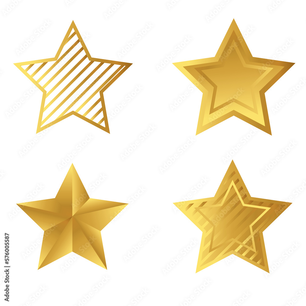 Golden Stars Set of of realistic metallic golden stars, stock illustration Golden Stars Set of of realistic metallic golden stars, stock illustration