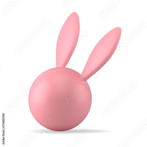 Easter bunny head pink sphere bauble glossy festive decor element design 3d icon realistic vector