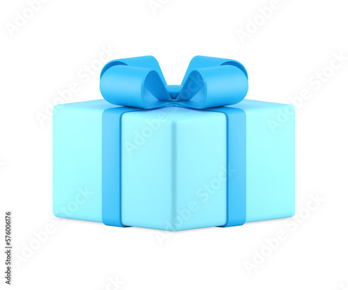 Blue gift box cute holiday surprise tied bow ribbon glossy decorative design 3d icon vector