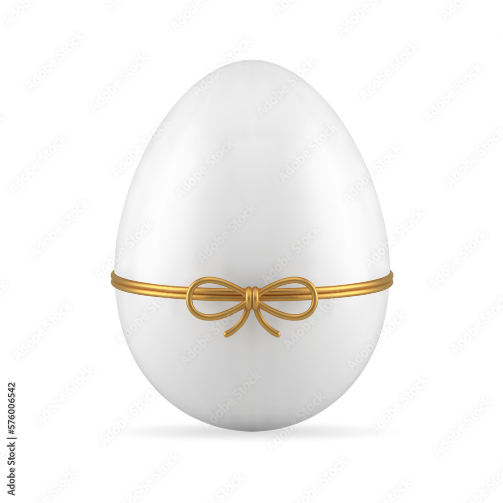 Fototapeta premium White Easter egg tied by golden bow ribbon religious holiday premium present 3d icon vector