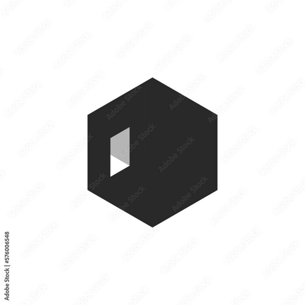 Dark room logo hexagon shape in negative space style, black abstract ...