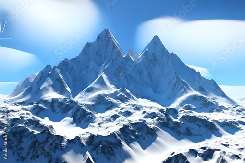 Winter polygonal image of a mountainous area with a glacier on top of a mountain. 3d illustration. Generative AI © Pixel Matrix