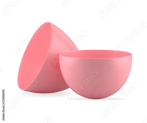 Easter pink chicken egg two open halves for present storage decor element 3d icon realistic vector