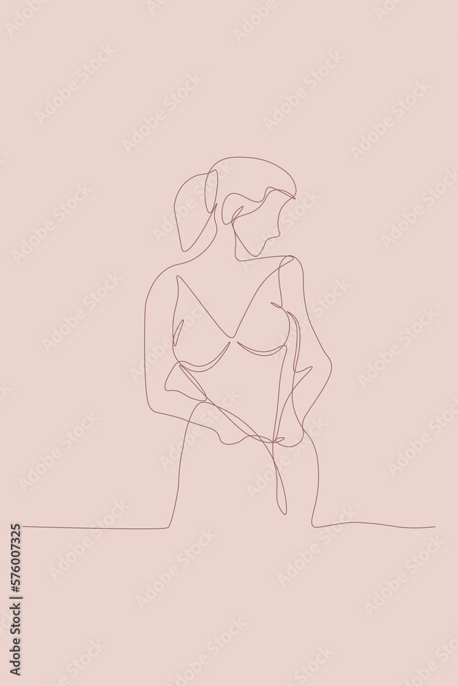 Single-line illustration of a woman. Line drawing art. One line woman in Pink color Single-line illustration of a woman. Line drawing art. One line woman in Pink color
