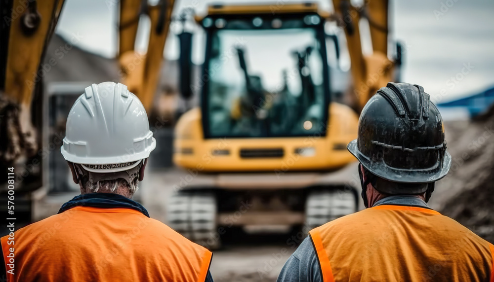 Two workers in uniform on a construction site Two workers in uniform on a construction site