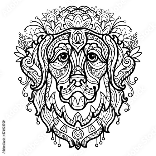 Coloring book page golden retriever dog vector illustration