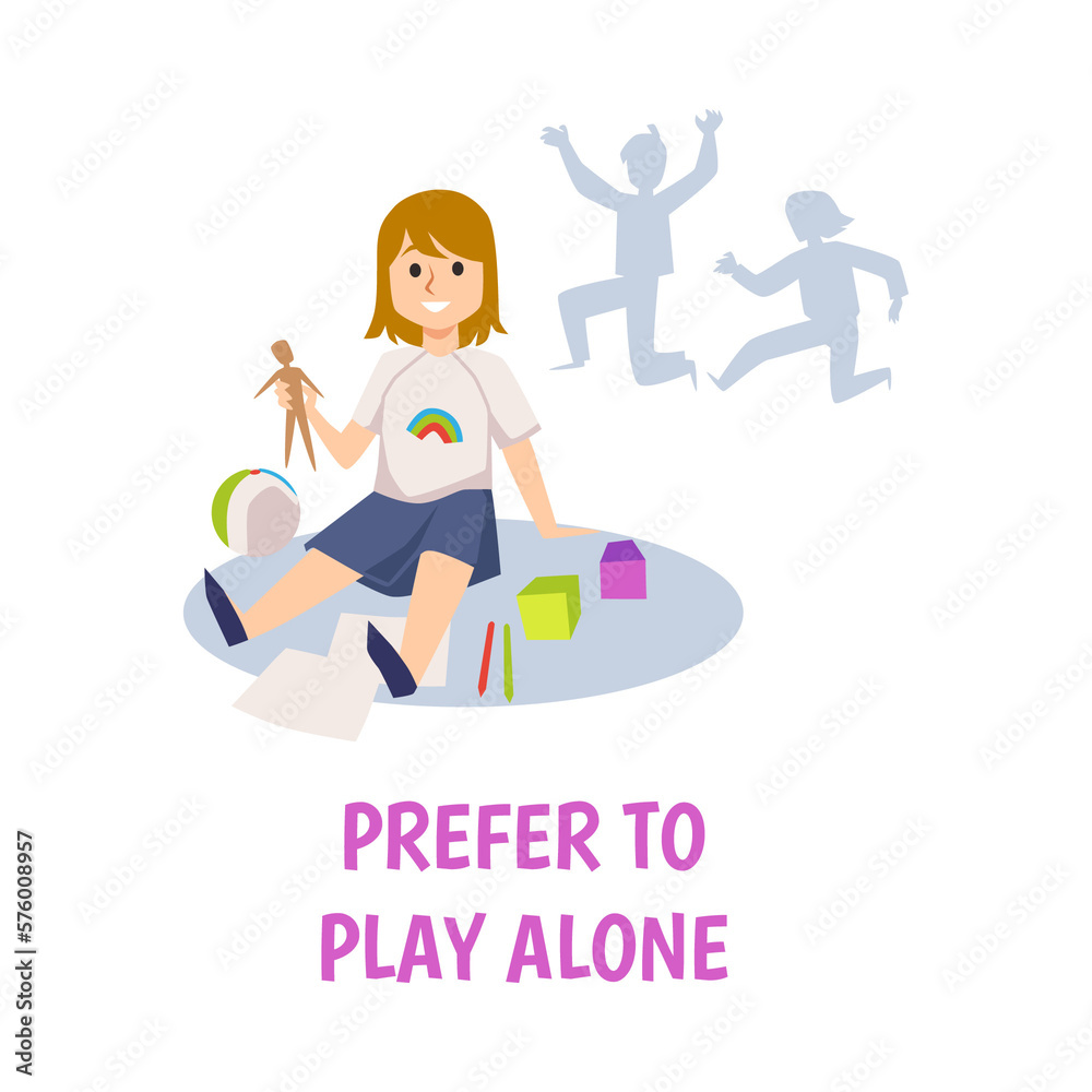 Autistic child prefers to play alone flat vector illustration is Autistic child prefers to play alone flat vector illustration is