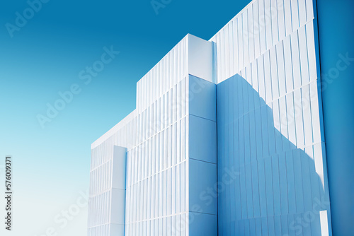 Finance corporate high rise building white and blue gradient color with sunlight shadow created by Generative AI