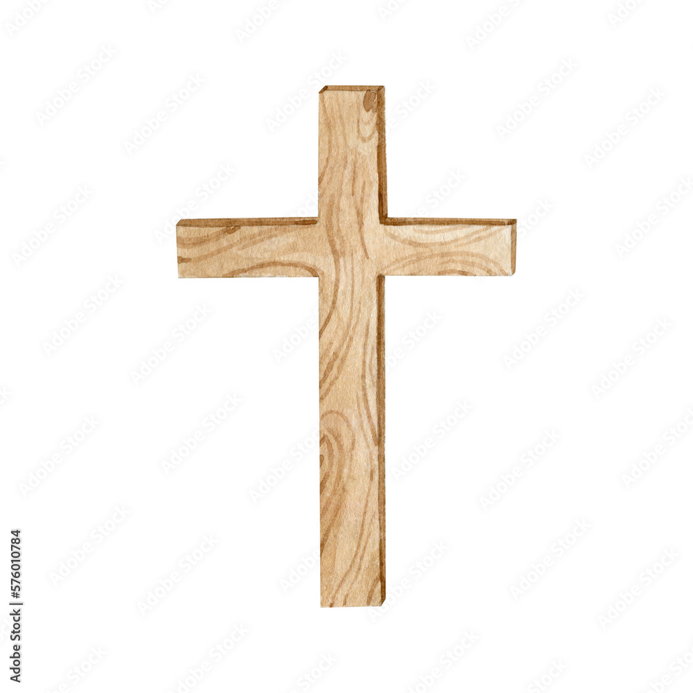Watercolor cross Easter catholic religious symbol illustration