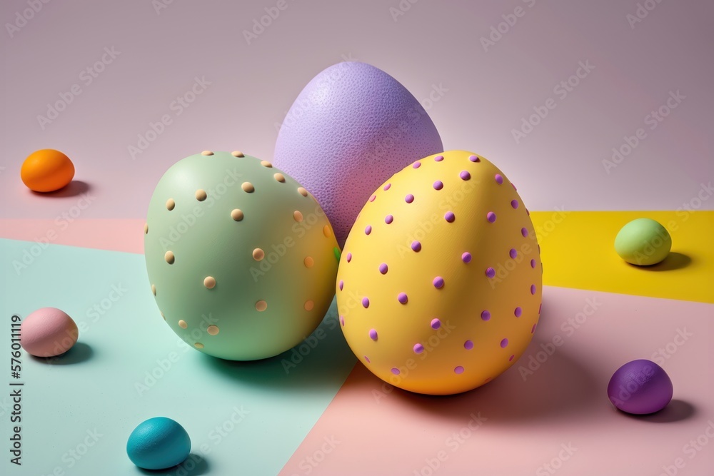 Colourful Easter eggs on pastel background. AI Generation Colourful Easter eggs on pastel background. AI Generation