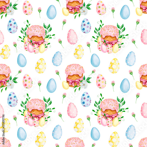 Watercolor seamless pattern Happy Easter holiday elements © alinaosadchenko