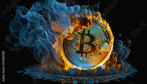 Bitcoin - The ultimate coin of the digital age, Bitcoin is making waves in the global finance market. This photograph captures its upward trend. - ai generated