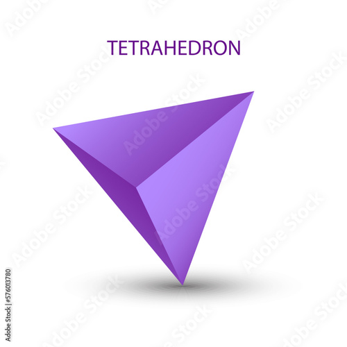 Vector purple tetrahedron with gradients for game  icon  package design or logo. One of regular polyhedra isolated on white background. Minimalist style. Platonic solid.