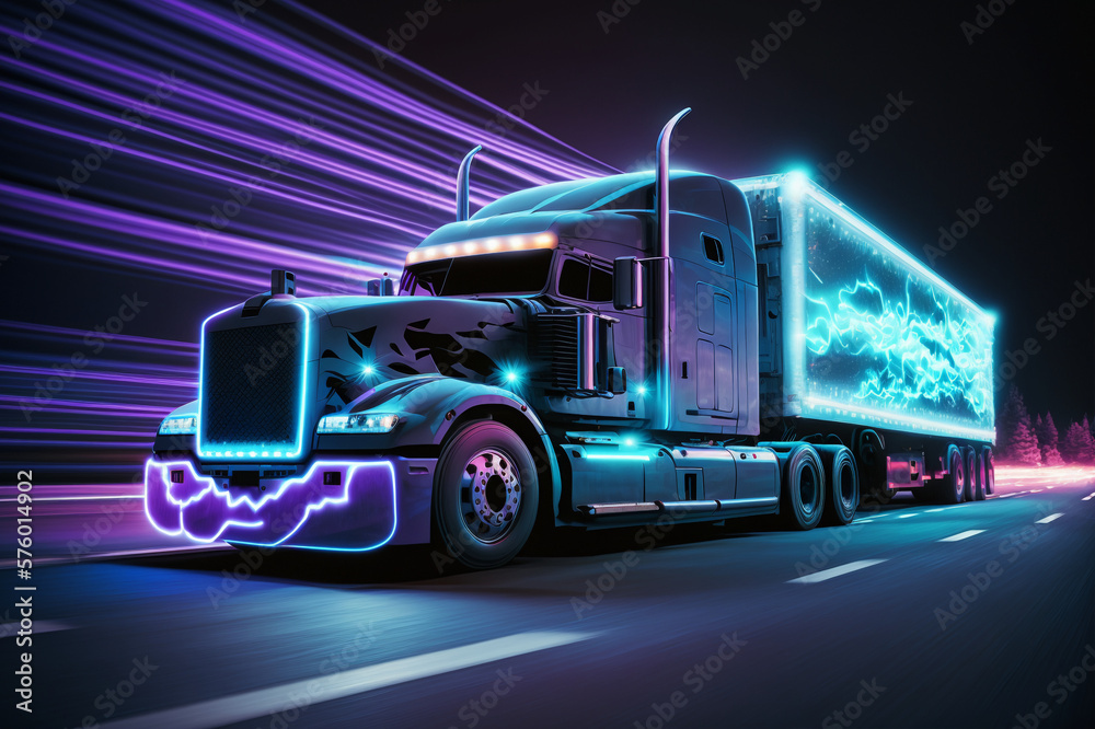 neon truck on the highway