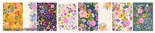 Vivid floral cards and vector backgrounds, colorful flower vector hand drawn invitation templates, poster, banner design, flyer, brochure illustration.