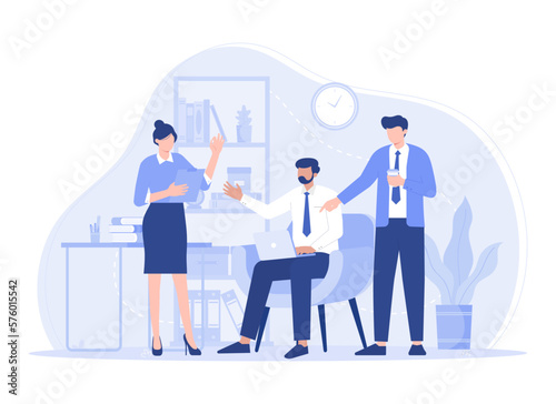 Flat hand drawn formal people working and discussing indoors. Modern vector flat illustration.