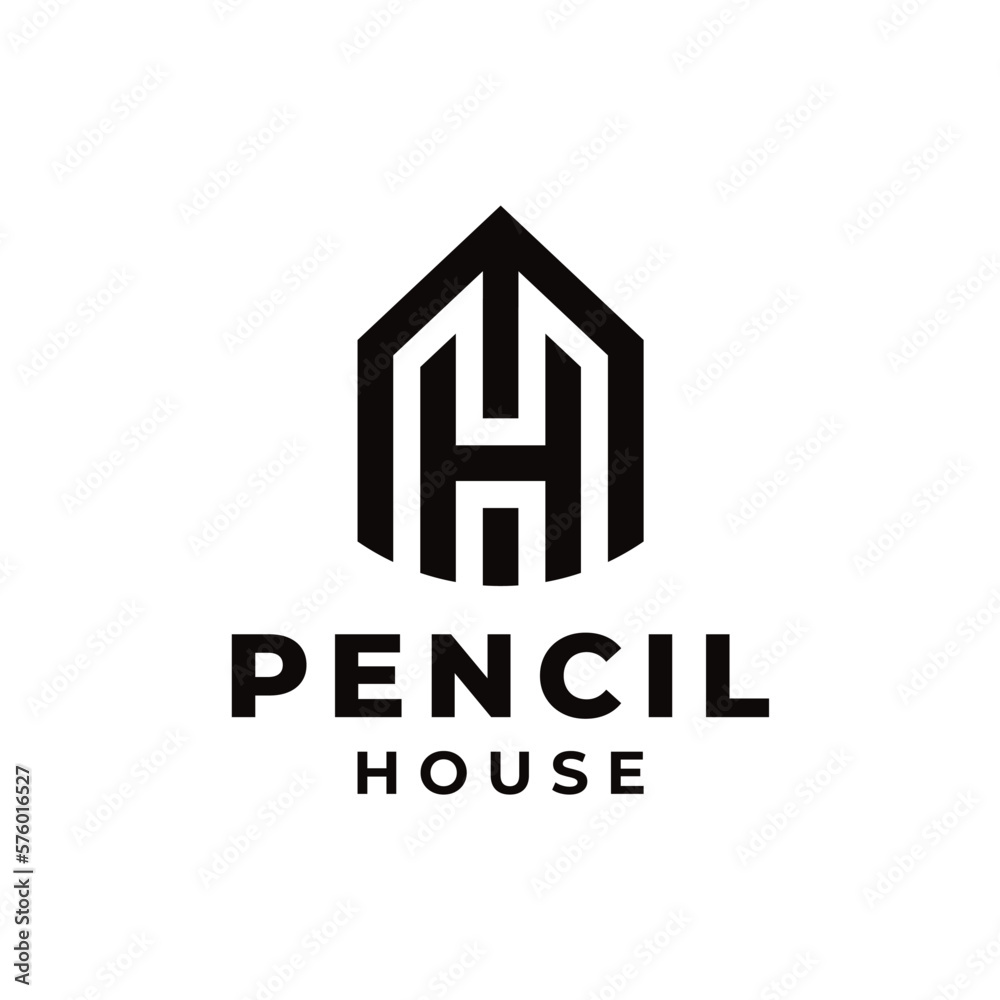 House and Pencil Logo. Initial Letter H House Logo Template House and Pencil Logo. Initial Letter H House Logo Template