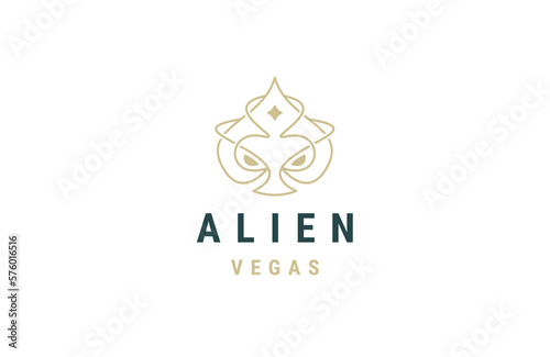 Spade of ace logo in the shape of an alien with line art style flat vector