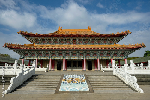 Kaohsiung, Taiwan - February 9, 2023: The Kaohsiung Confucius Temple is located near Lotus Pond in Kaohsiung, Taiwan.