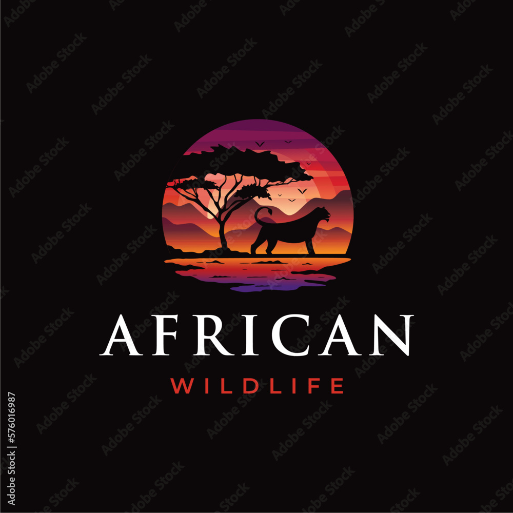 African safari animal savannah silhouette sunset background landscape scene