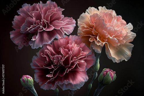 A colorful of Carnation flowers for mother's day. Happy mother day. Love. Generative AI.