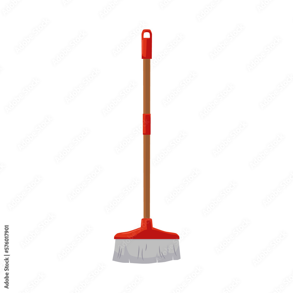 Red sweeping mop or broom with long handle flat style Red sweeping mop or broom with long handle flat style