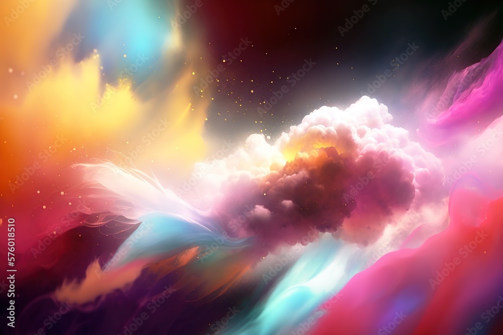 Multicolor fuzzy clouds galaxy background. Generative AI illustration