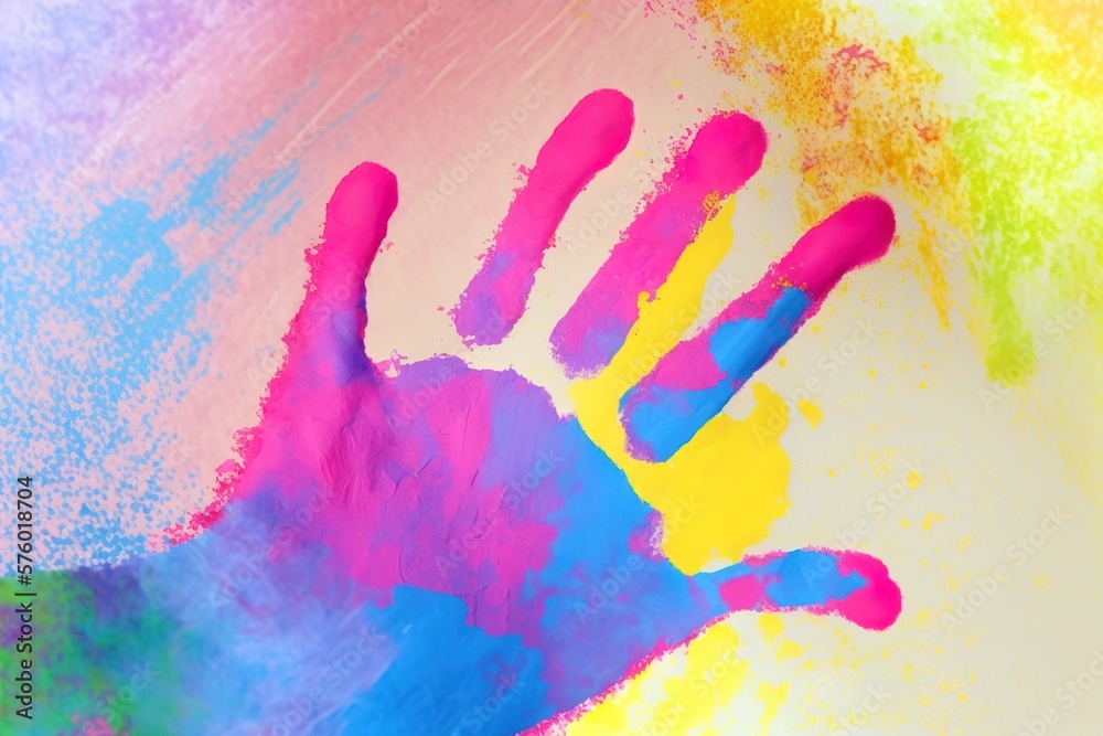 Hand sprint painting with bright colorful background. Generative AI illustration Hand sprint painting with bright colorful background. Generative AI illustration