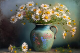 Colorful chamomile flowers in a flower vase, generative AI