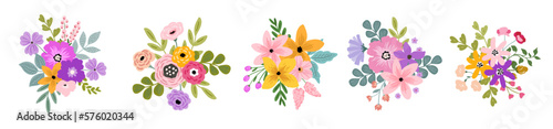 Vivid Flowers bouquet clipart  decorative vector hand drawn floral arrangement element for cards  banner  invitation design template