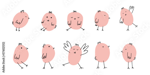 Chicks. Cute little farm birds. Funny easter animals. Kids vector illustration.