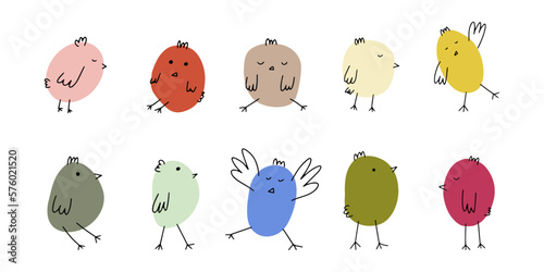 Chicks. Cute little farm birds. Funny easter animals. Kids vector illustration.
