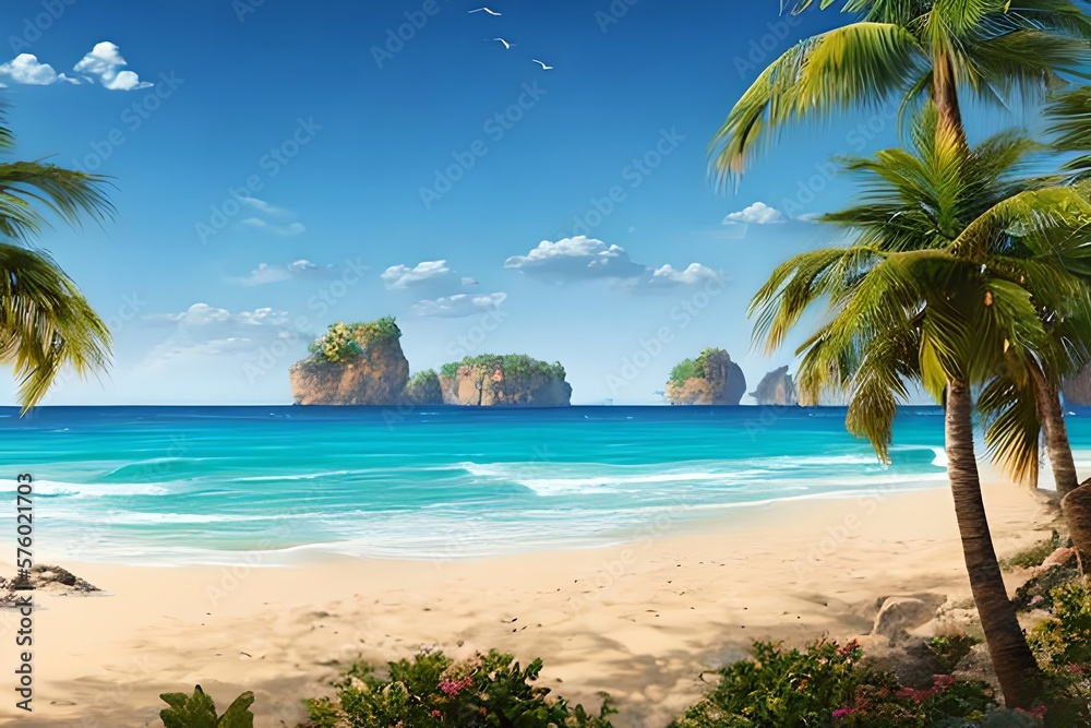 Fototapeta premium Beautiful summer background with beach. Generative AI