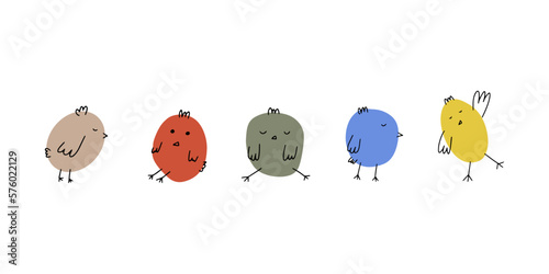 Chicks. Cute little farm birds. Funny easter animals. Kids vector illustration.