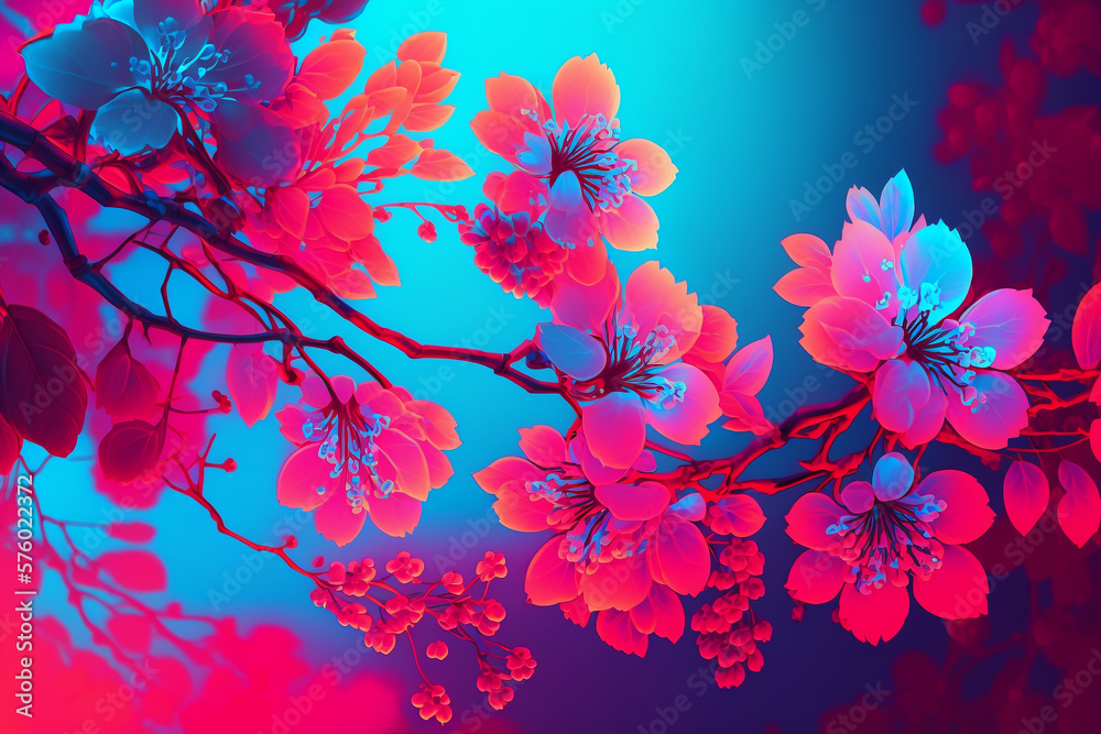 cherry blossom spring tree abstract background,neon vaporwave colors, generative ai illustration cherry blossom spring tree abstract background,neon vaporwave colors, generative ai illustration