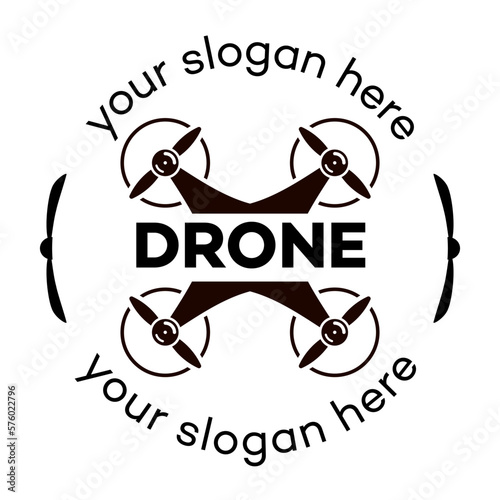 Drone logo vector black color isolated on white background for quadrocopter equipment, flying club labels, badges and design elements. Illustration 10 eps