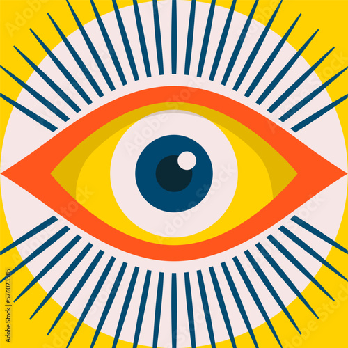 Eye card minimal 20s geometric style with figures and shapes circle, triangle. square. Human psychology and mental health concept illustration. Vector 10 eps