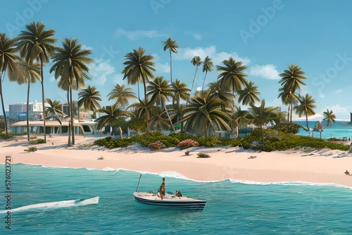 midjourney generated illustration by ai, miami beach scene in pastel colors. Generative AI © Pixel Matrix