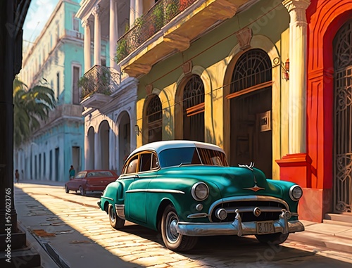 Classic car on streets of Cuba © Emojibb.Family