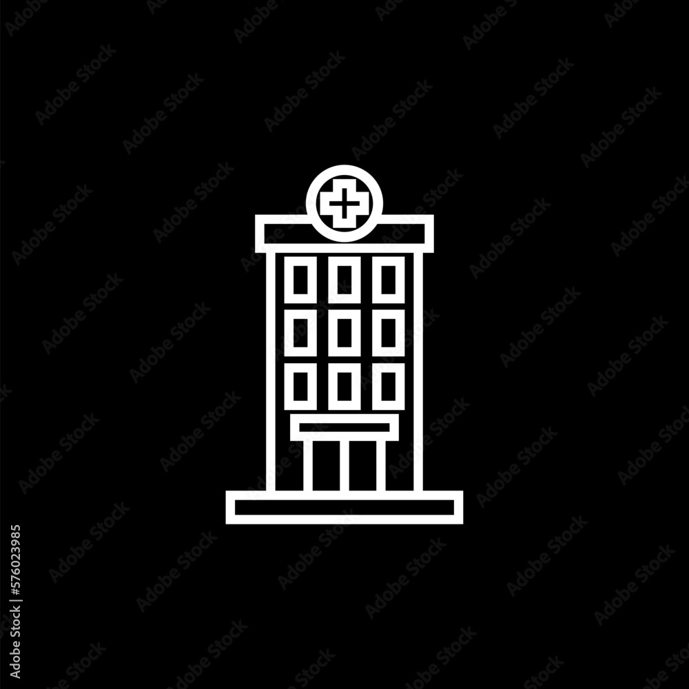 Hospital building icon line isolated on black background. Hospital building icon line isolated on black background.
