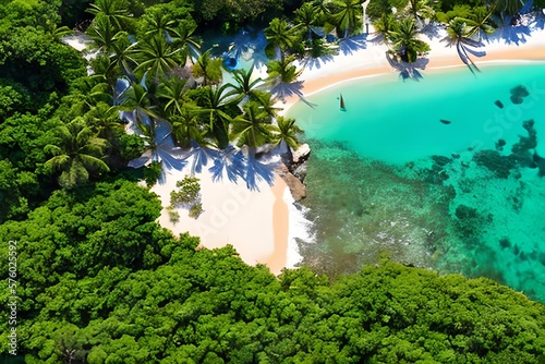 Saona Island in the Dominican Republic as seen from above. beautiful blue Caribbean Sea with lush green palm trees. Caribbean beach. the top beach in earth. Generative AI photo