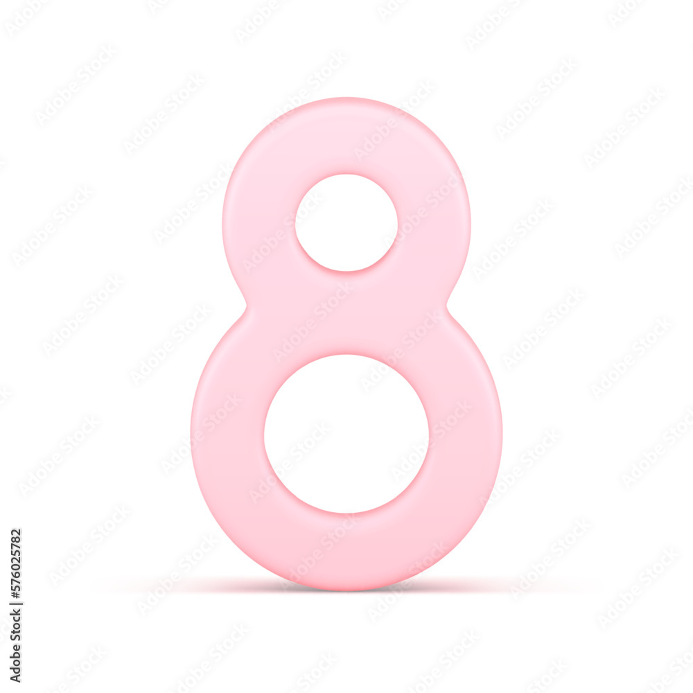 Eight number pink female traditional spring holiday cute 3d icon realistic vector illustration Eight number pink female traditional spring holiday cute 3d icon realistic vector illustration