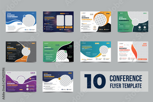 Abstract technology conference flyer template and Business webinar event invitation banner layout design and corporate business workshop, meeting & training promotion poster.
